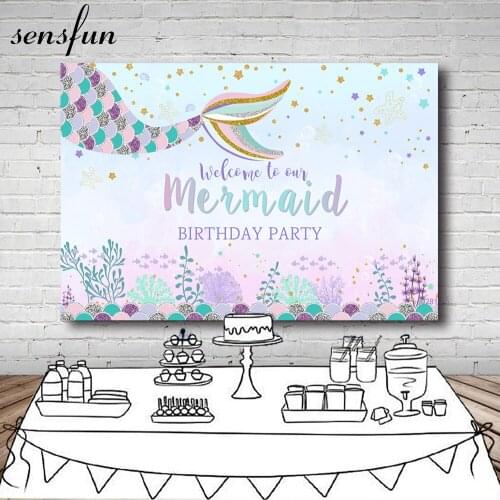 Sensfun Girls Mermaid Birthday Party Backdrop For Photo Studio Under The Sea Backgrounds Photocall 7x5ft Vinyl Polyester