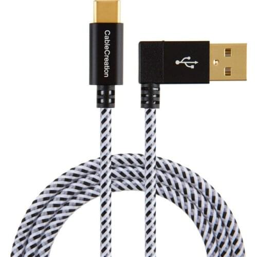 Degree(Right Angle) Type C to USB A Braided Charging Cable, Compatible New MacBook(Pro), Pixel XL