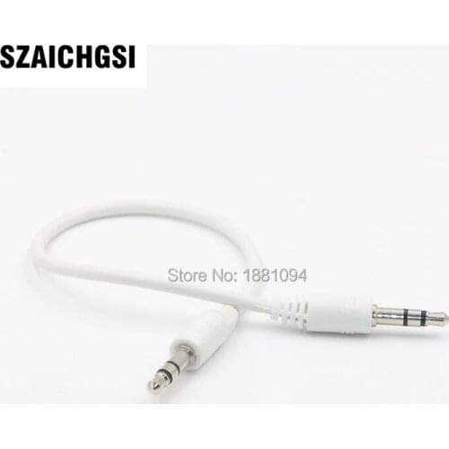 SZAICHGSI wholesale 500pcs white 3.5mm 20cm Male to Male Audio Aux Plug 3-Ring Mini AV Cable for Car iPhone Mobile Phone MP 3 4