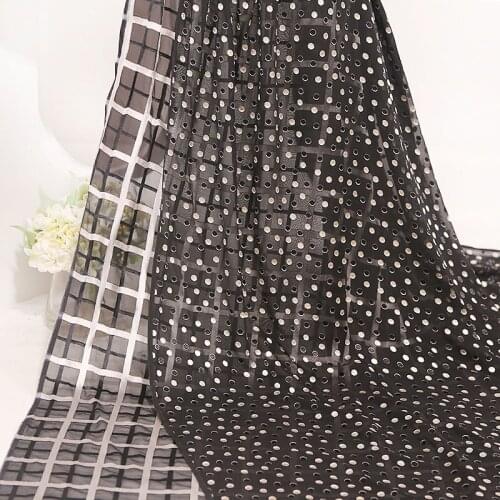 1.4m*1m Black Color Burnt-out Burning Flower Hollow Fabric Simulation Silk Cheongsam Cloth for Womens Skirt Silk Scarf Dress