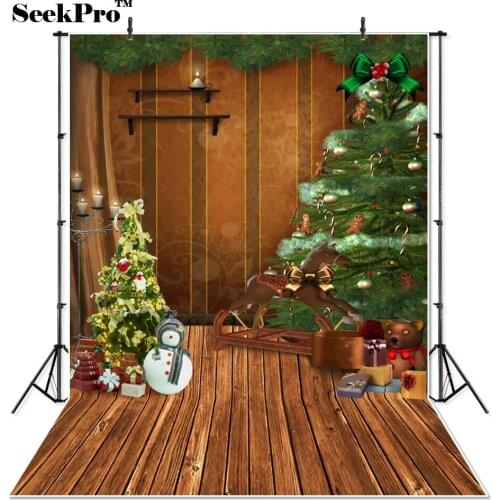 Thin Vinyl Wooden Backgrounds Photography Christmas Trees Decoration Photos Portrait Studios Backdrop
