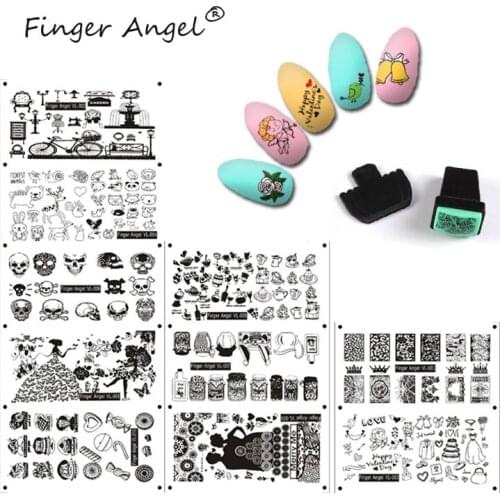 Finger Angel 10 Pcs 12*6cm Rectangle Nail Art Plate Stamping Template With 10pcs Backplane +1 Pcs Nail Stamper & Scraper Tools