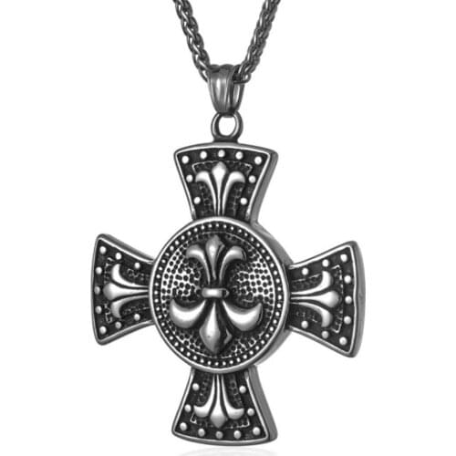 Stainless Steel Vintage Punk Rock Cross Pendant Necklace Jewelry Gift For Him with Chain