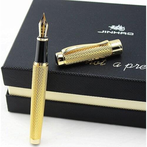 Jinhao Fountain Pen Gold Unique Style Iridium Medium Nib 0.5mm Writing Pen Business Office Home Supplies ink Pen Gift box