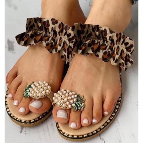 10 colors HOT large size sandals women 2021 toe sandals water drill flat bottom anti slip slippers pineapple lace beach shoes