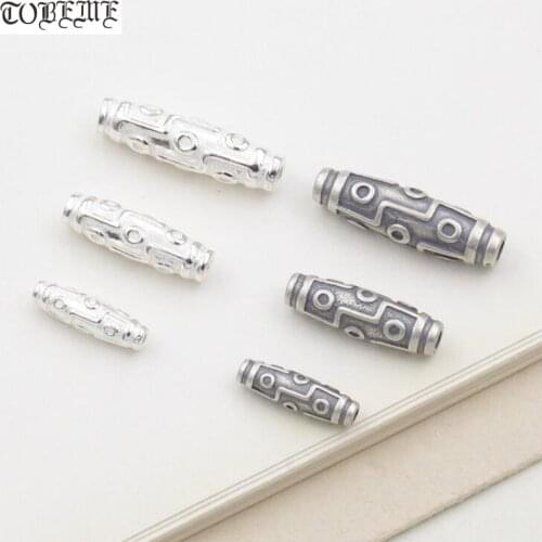 100% 925 Silver 9 eyes DZI Beads Thai Silver Tibetan Nine Eyes DZI Beads Sterling Good Luck Beads DIY Jewelry Findings Bead