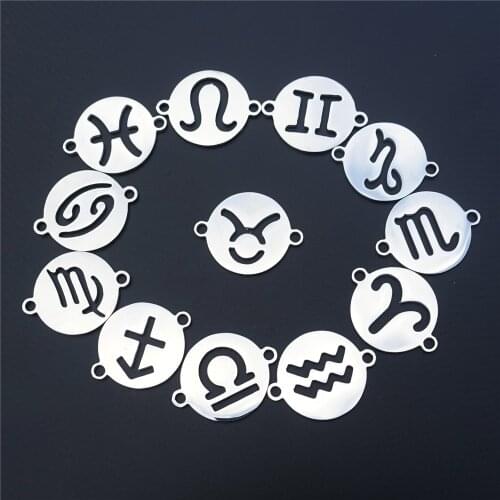 Constellations Zodiac 12 Horoscope Scorpio Capricorn Leo Virgin Connectors Stainless Steel Jewelry Findings Component 60pcs Mix