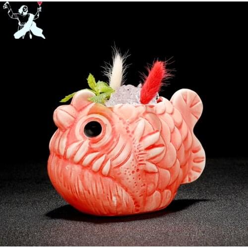 660ml Hawaii Tiki Mugs Red Light Fish Ceramic Cups Cocktail Cup Beer Beverage Mug Wine Mug Ceramic Tiki Mugs