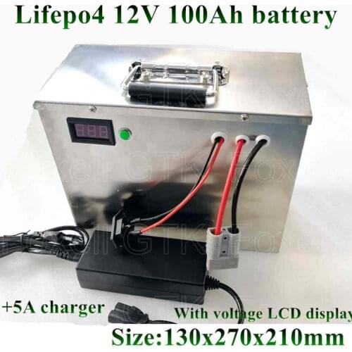Steel shell Lifepo4 12v 100Ah battery pack portable Handle box Not lead acid battery electric car solar EV RV + 5A charger