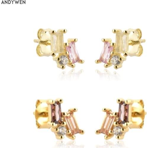 ANDYWEN 925 Sterling Silver Ovals Square Zircon Champagne Stud Earring Piercing Luxury Rock Punk Jewelry Gift Wedding Gift