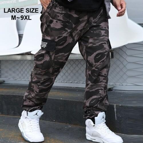 Large Size M-9XL Men Fashion Hip Hop Camouflage Cargo Pants Spring Autumn Military Style Casual Cotton Shrink Feet Long Trousers