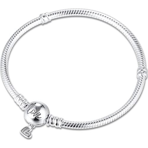 QANDOCCI 925 Sterling Silver Bracelet femme Moments Freehand Heart Clasp Snake Chain Charm Bracelets for Women Fashion Jewelry