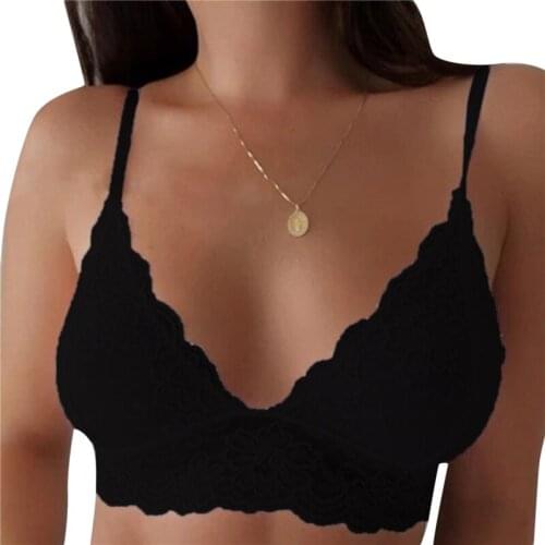 Sexy Women Bra Unpadded Lace Floral Thin Embroidery Lace Strappy Bralette Halter Bustier Vest Crop Top Bra Lingerie Push Up