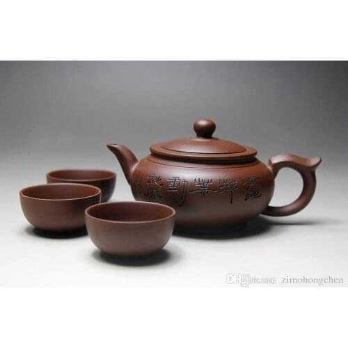 Kung Fu Tea Set Yixing Teapot Handmade Tea Pot Cup Set 300ml Zisha Ceramic Chinese Tea Ceremony Gift BONUS 1 pot 3 cups 50ml