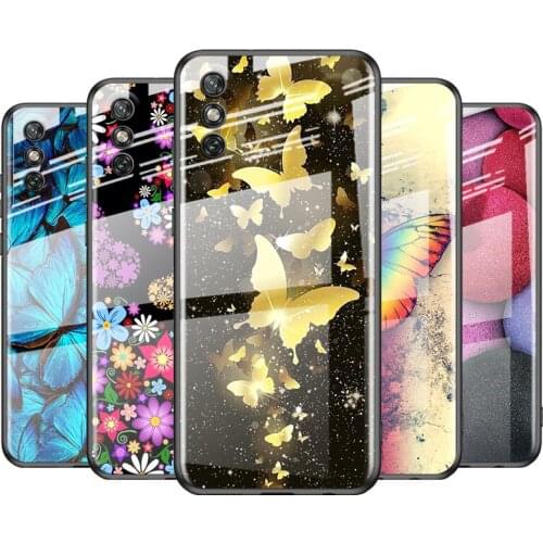 Tempered Glass Cover Colorful Butterfly For Huawei Y6 Y7 Y9 Y5P Y6P Y8S Y8P Y9A P Smart Z 2019 2020 2021 Phone Case