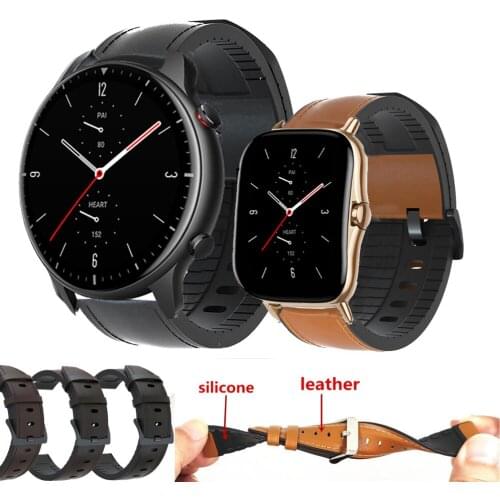 For Amazfit GTR 42/47mm Leather Strap Watchband for Huami Amazfit GTS 2/Bip S /GTR 2 Bracelet Band for Amazfit Stratos Pace 2S