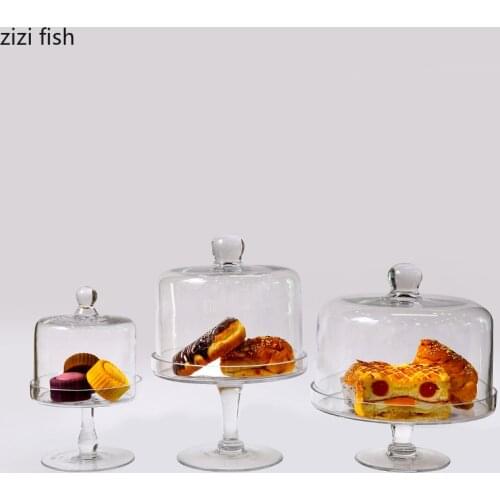 European Glass Cake Plate Transparent Pastry Dust Cover High Tray Creative Birthday Home Kitchen Wedding Decoration Cake Stand