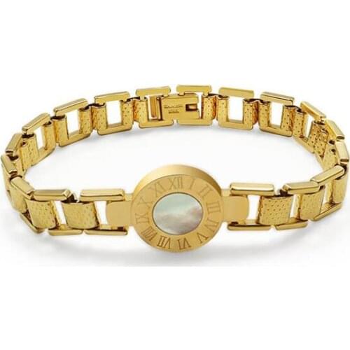 FYSARA 2021 Latest Design Fashion Stainless Steel Link Chain Bracelets For Women Girl Gold Colour Roman Number Shell Bangle