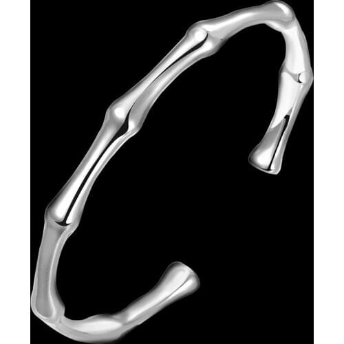 Hot 925 Sterling Silver Bamboo joint bangles Bracelets for Women elegant adjustable fine lady Jewelry Fashion wedding Party Gift