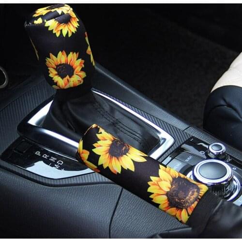 Hot sale 2pcs/set Neoprene Sunflower Car Steering Wheel Cover with Seat Belt Pads Winter Steering Wheel Cover
