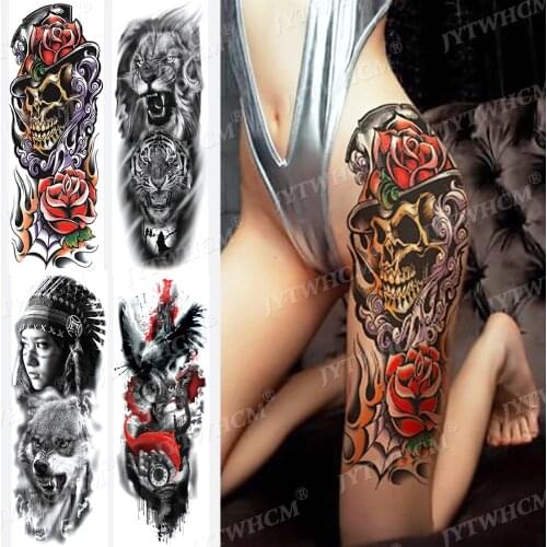 Thigh Tattoo Child Body Fake Tattoos That Look Real Temporary Tattoo Stickers Full Arm Art Skull Big Tatto Sticker for Men Women