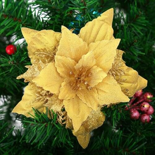 5Pcs Artificial Christmas Flowers Glitter Fake Flowers Merry Christmas Tree Decoration Home DIY Xmas Party Ornament Navidad 2021