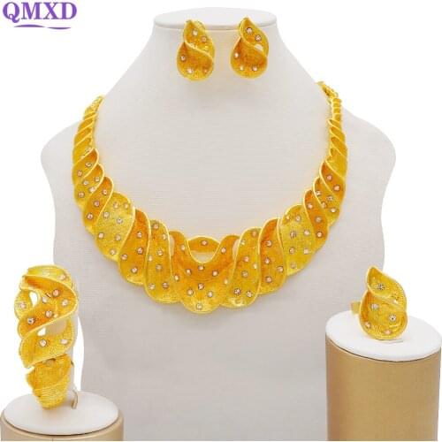 Gold Jewelry sets African Women Big wavy grain Necklace Necklace Earrings Ring Bracelet jewellery set 2021