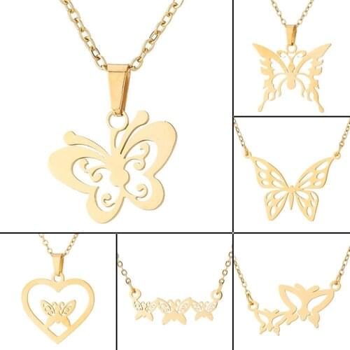 KSRA Fashion Butterfly Stainless Steel Necklace For Women Heart Angel Titanium Steel Necklace Female Jewelry New