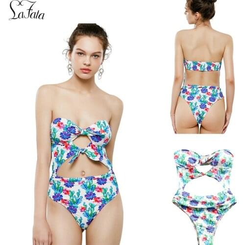Double Front Knot Keyhole Cutout One Piece Swimwear Beachwear Swimsuit