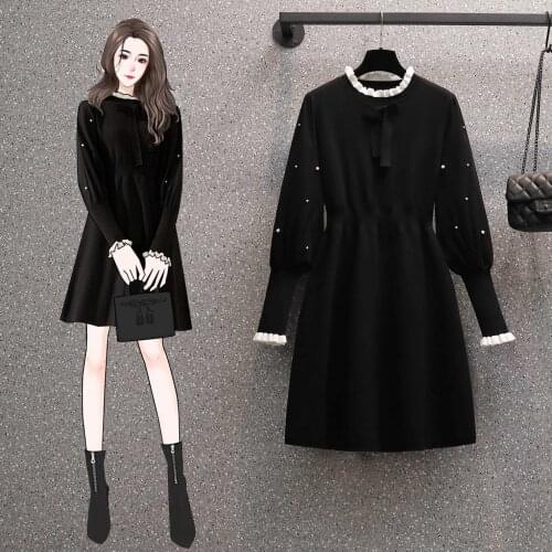 L-4XL Autumn Winter Womens French Knitted Dress Slim Sweater Inside Outside Wear Cardigan With Bow Knot Elegant Temperament