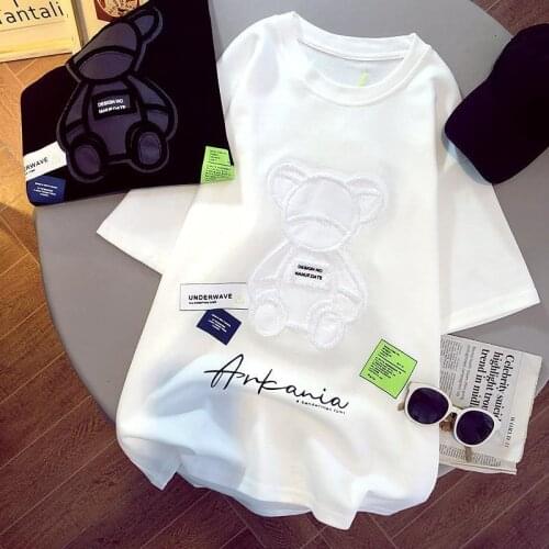 Sweet Summer 100% Cotton T-shirt Womens Vintage Black White Tops Cartoons Diamond Long Tees Short-Sleeved Loose Pullover Tshirt