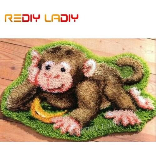 Latch Hook Kit Make Your Own Rug Monkey Banana Tapestry Crochet Cushion Mat DIY Carpet Rug Set Pre-Printed Canvas Hobby & Crafts