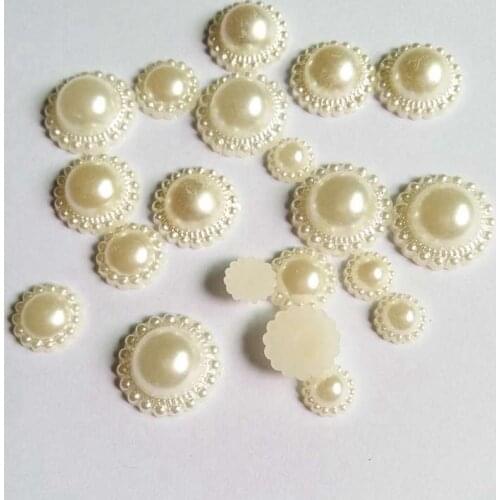 New Fashion 40-150pcs Sun Flower Flat Back Cabochon Imitation Plastic ABS Pearl Beads For Wedding Cards Embellishments