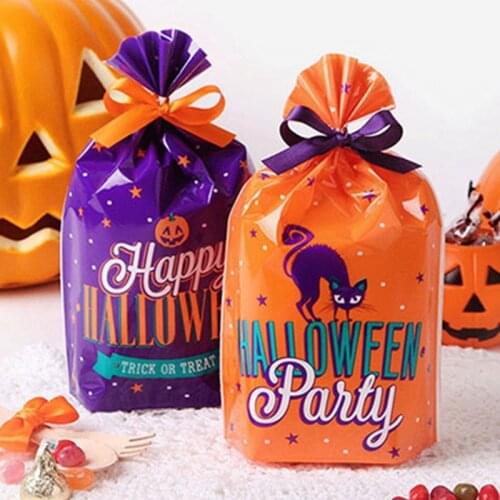 Halloween Party Gift Bags Pumpkin Bat Cat Haunted House Pattern Candy Cookies Plastic Bag Festival Gift Packing Supplie