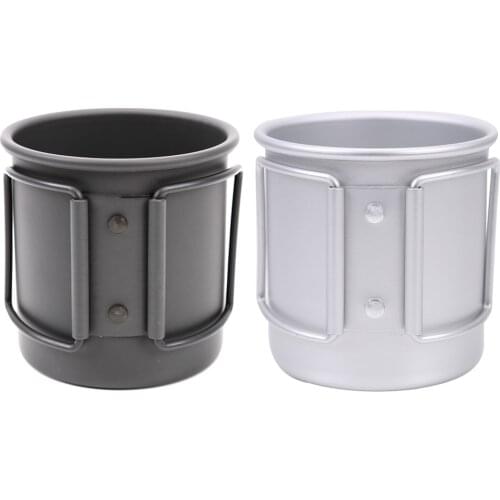 300ML Portable Water Cup Ultralight Aluminum Alloy Outdoor Camping Travel Picnic Drinking Mug Tea Coffee Cup with Folding Handle
