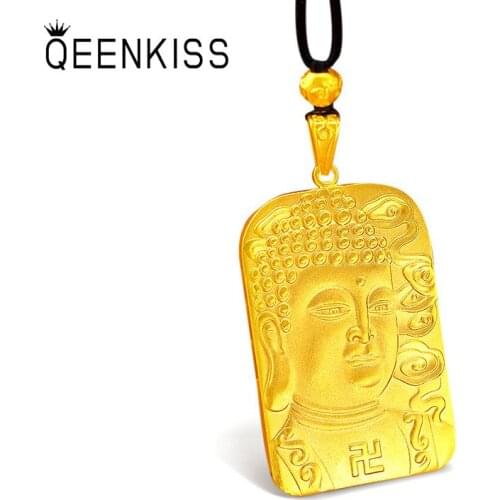 QEENKISS PT516 Fine Jewelry Wholesale Hot Fashion Man Male Vintage Buddha Statue Rectangle 24KT Gold Pendant Charm No Chain