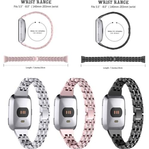 Wristband For Fitbit Versa Versa 2 Lite Smart Watch Bands Alloy Metal Wrist Band with Rhinestones Bracelet Strap for women girl