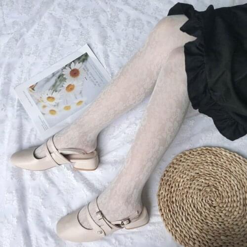 Retro Flower Tights Women Lolita Lace Nylon Stockings Girls Sweet Pantyhose Female High Elastic Collant Silk Stocking Dress