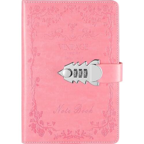 Retro Notebooks Password PU Leather A5 Agenda With Lock Planner Diary Books School Supplies