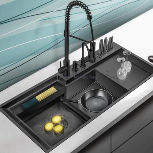 Stepped Manual Sink Kitchen Black Nano Stainless Steel Large Sink Extra Large Single Groove Sink