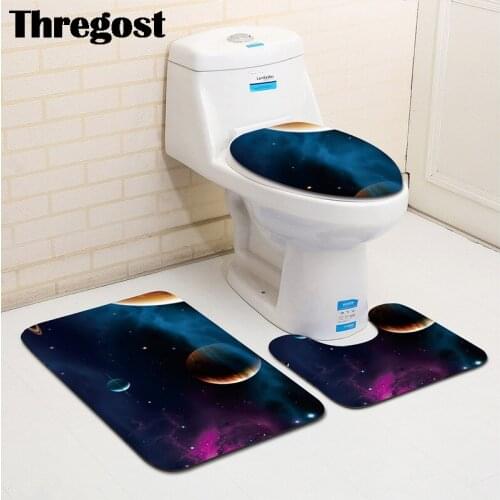 Thregost 3Pcs Microfiber Bathroom Mats Toilet Floor Mat Shower Anti Slip Bath Rug Set 3D Print Washroom Footmat