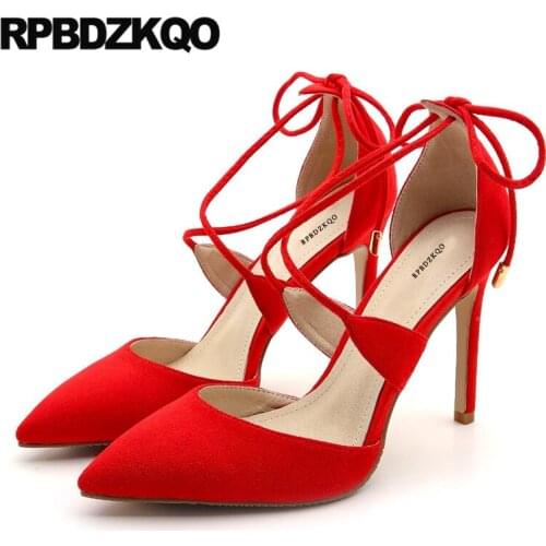 Silver pumps cross strap shoes new extreme thin super big size patent leather pointed toe high heels red stiletto luxury women