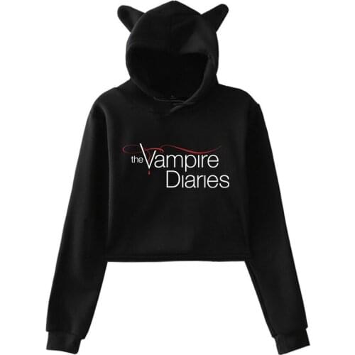 Crop Top Hoodies The Vampire Diaries Sweatshirt Womens Hoodie Pink Pullover Clothes for Girls Streetwear Spring Long Sleeve Tops