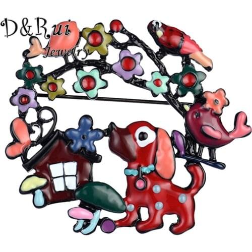 High Quality Cute Dog Brooch Colorful Flower Bird Metal Enamel Brooches and Pins for Lapel Pin Backpack Badge Women Girl Jewelry
