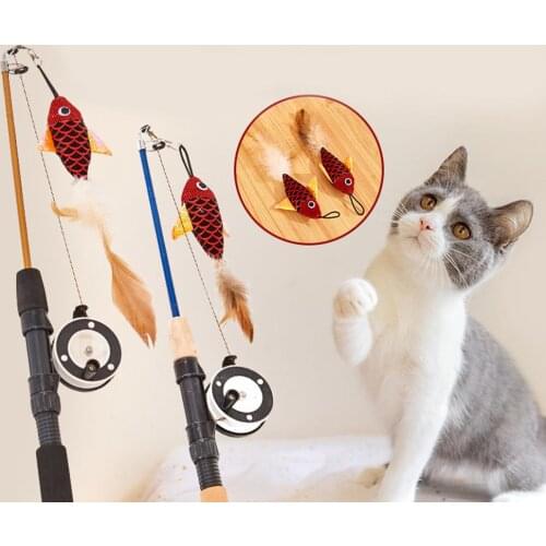 42cm Funny Cat Toy Puppy Cat Training Toys Cats Interactive Feather Toys Fish Type Telescopic Feathers Funny Cat Stick Pet Toy