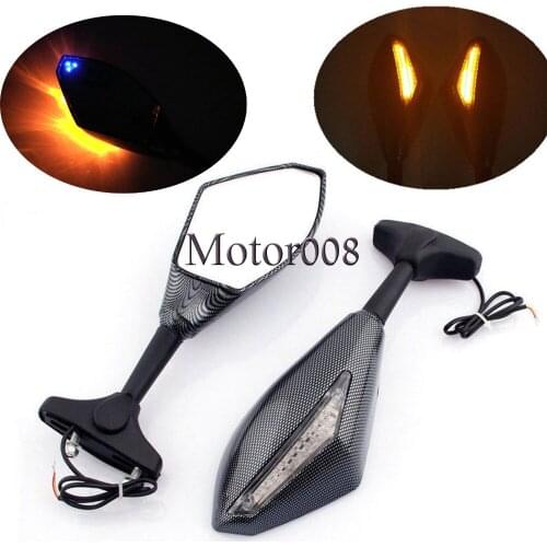 Motorcycle Carbon Integrated Turn Signal Mirrors Side Rearview Mirrors LED For Honda Suzuki Katana GSXR 600 750 1000 Hayabusa