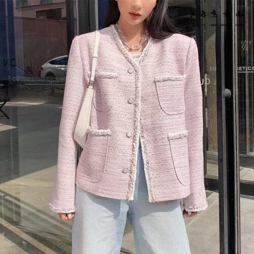 New Fashion Runway Designer Ladies Tweed Woolen Jacket Coat 2021 Autumn Winter Women Single-Breasted Pocket Outerwear