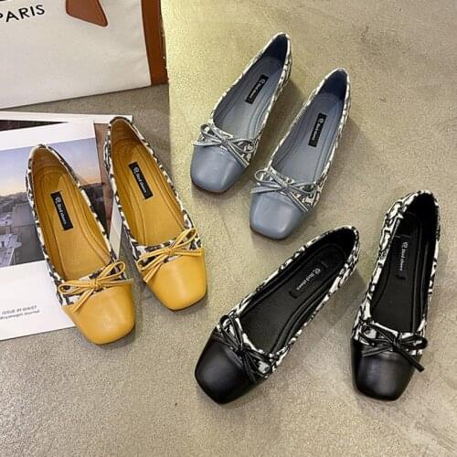 Women Flats Square Toe Ballet Flats Bowtie Slip on Shoes For Ladies Jacquard Fabric Boat Shoes Comfortable Zapatos Mujer 9297L