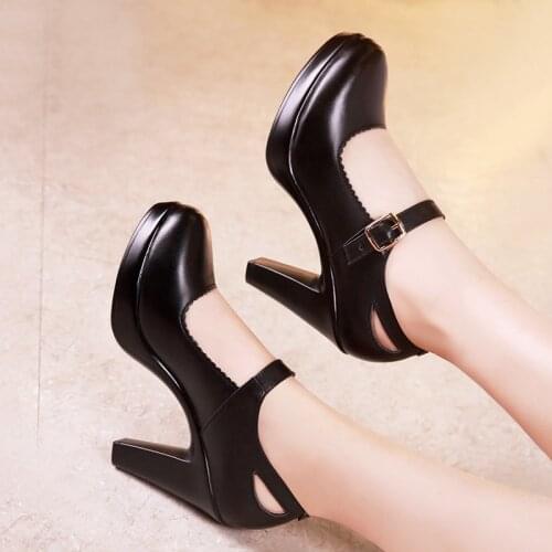Big Size 32-43 Block Heel Platform Shoes Women Pumps 2020 Fall Black Mary Jane Shoes Woman High Heels Office Party Dress Shoe