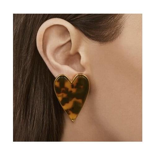 2021 New Ladys Vintage Leopard Acetic Acrylic Heart Stud Earring Fashion Acrylic Statement Earrings For Women Accessories